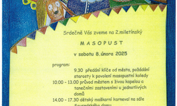 Miletínský masopust, dětský karneval, maškarní veselice pro dospělé 8.2.2025