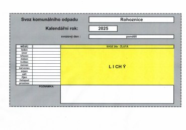 SVOZOVÝ KALENDÁŘ 2025, POPLATKY 2025 - odpad, psi, pobyt