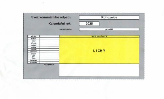 SVOZOVÝ KALENDÁŘ 2025, POPLATKY 2025 - odpad, psi, pobyt