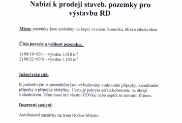 Prodej stavebních pozemků - Červená Třemešná Prodej stavebních pozemků - Červená Třemešná