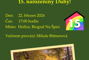 Pozvánka na oslavu 15. výročí založení Domácího hospice Duha v Hořicích